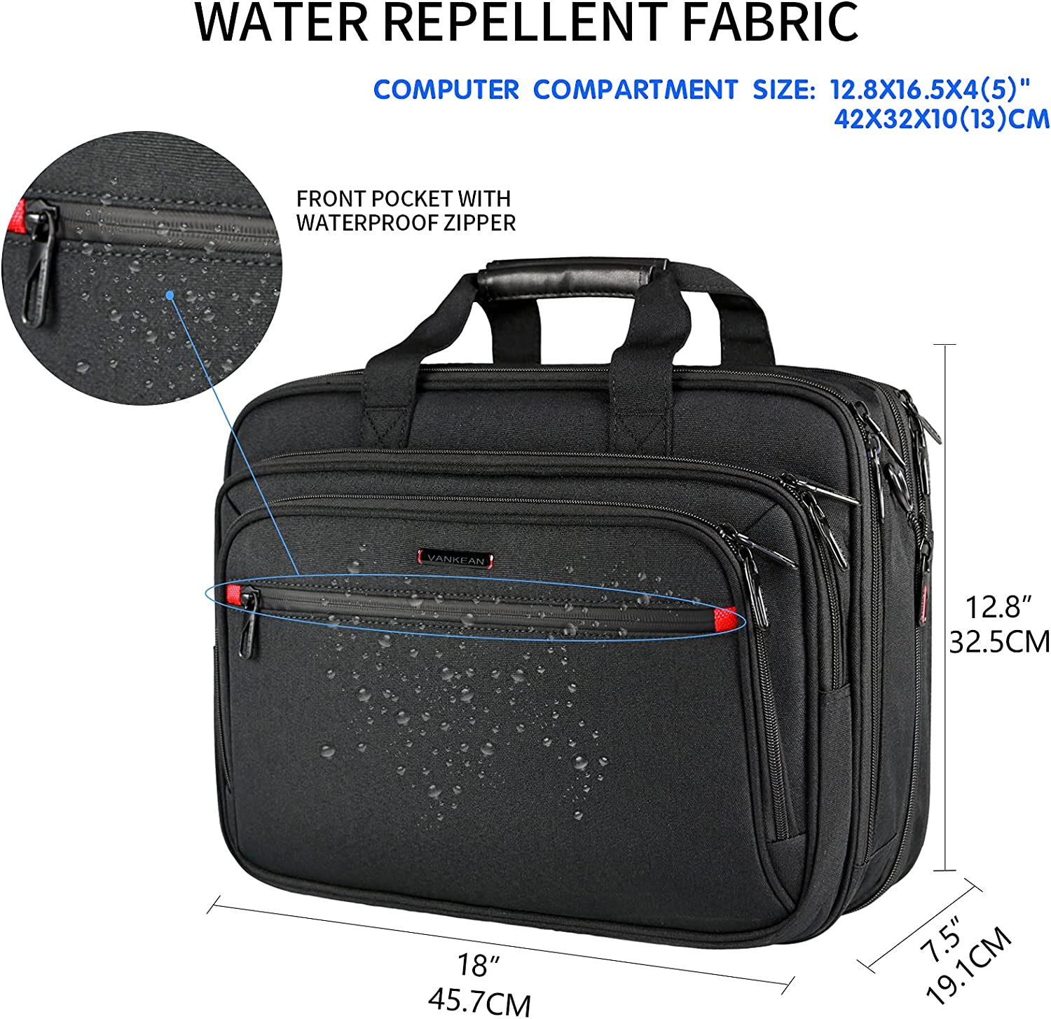 VANKEAN Laptop Briefcase for Men Women, Fits Up to 17.3 Inch Laptop Expandable Premium Laptop Shoulder Bag Water-Repellent Messenger Bag Computer Bag for Travel/Business/School-Black - Image 3